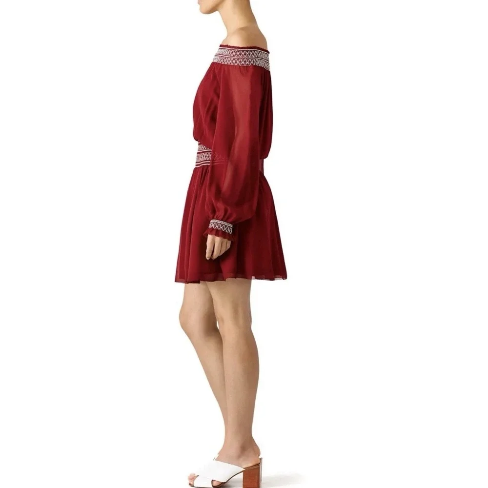 Tory Burch Indie‎ Boho Silk Georgette Off-The-Shoulder Mini Dress Size 14